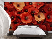 Load image into Gallery viewer, Red Poppy Flower Wall Mural – Bold Floral Wallpaper for Bedroom, 3D Bloom Design, Peel and Stick or Non-Woven Custom Wall Art