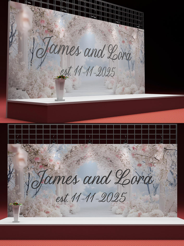 Personalized Wedding Arch Backdrop | Custom Names & Date Gift | Romantic Floral Aisle Wall Mural | Bridal Shower or Anniversary Decor
