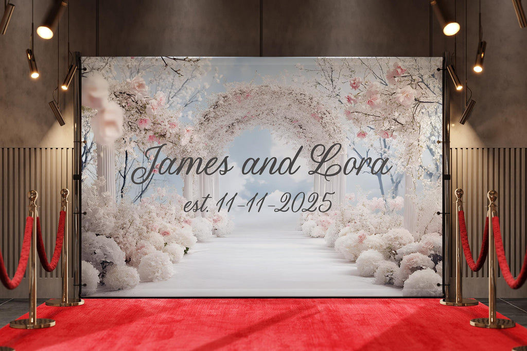 Personalized Wedding Arch Backdrop | Custom Names & Date Gift | Romantic Floral Aisle Wall Mural | Bridal Shower or Anniversary Decor