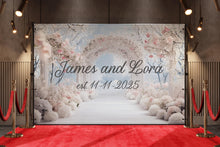 Load image into Gallery viewer, Personalized Wedding Arch Backdrop | Custom Names &amp; Date Gift | Romantic Floral Aisle Wall Mural | Bridal Shower or Anniversary Decor