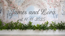 Load image into Gallery viewer, Personalized Wedding Arch Backdrop | Custom Names &amp; Date Gift | Romantic Floral Aisle Wall Mural | Bridal Shower or Anniversary Decor
