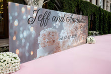 Load image into Gallery viewer, Custom Wedding Wall Mural with Names &amp; Date | Personalized Floral Rose Candle Backdrop | Romantic Anniversary Gift for Couples