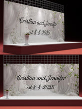 Load image into Gallery viewer, Custom Wedding Backdrop with Names &amp; Date | White Floral Elegant Photo Wall | Personalized Wedding Gift | Est. Sign for Couples