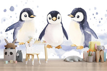 Load image into Gallery viewer, Baby Penguin Wall Mural | Arctic Nursery Wallpaper | Winter Animal Theme for Baby Room | Holiday Baby Gift | Peel and Stick or Paste