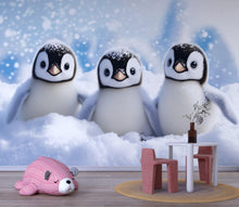 Load image into Gallery viewer, Cute Baby Penguins Wall Mural | Winter Nursery Wallpaper | Holiday Baby Gift Idea | Peel and Stick or Non-Woven Arctic Snow Design
