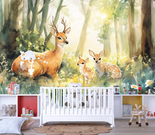 Load image into Gallery viewer, Woodland Deer Wall Mural for Kids Room – Forest Animal Wallpaper for Nursery or Playroom – Bambi Style Peel and Stick Mural