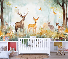 Load image into Gallery viewer, Deer Forest Wallpaper Mural for Kids Room – Woodland Animal Peel and Stick Wall Mural – Nursery Wall Art – Removable Nature Décor