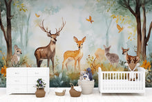 Load image into Gallery viewer, Deer Forest Wallpaper Mural for Kids Room – Woodland Animal Peel and Stick Wall Mural – Nursery Wall Art – Removable Nature Décor