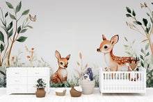 Load image into Gallery viewer, Minimalist Deer Nursery Wallpaper – Baby Deer Forest Wall Mural – Peel and Stick Woodland Mural – Kids Room Animal Wall Art