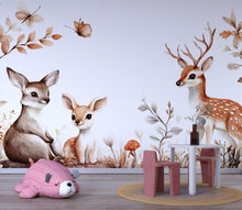 Load image into Gallery viewer, Woodland Deer Wall Mural for Nursery – Baby Room Forest Animals Wallpaper – Neutral Kids Room Decor – Removable Peel and Stick