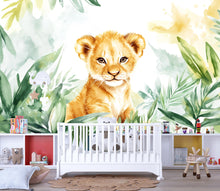 Load image into Gallery viewer, Lion Cub Wall Mural for Nursery – Jungle Safari Baby Room Wallpaper – Peel and Stick Jungle Animal Mural – Removable Kids Room Decor