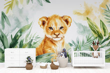 Load image into Gallery viewer, Lion Cub Wall Mural for Nursery – Jungle Safari Baby Room Wallpaper – Peel and Stick Jungle Animal Mural – Removable Kids Room Decor
