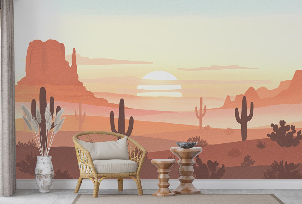 Desert Cactus wallpaper, Minimalist peel stick, Cactus wall decor, Desert wall art, Cactus wall decal, wall mural 729RS