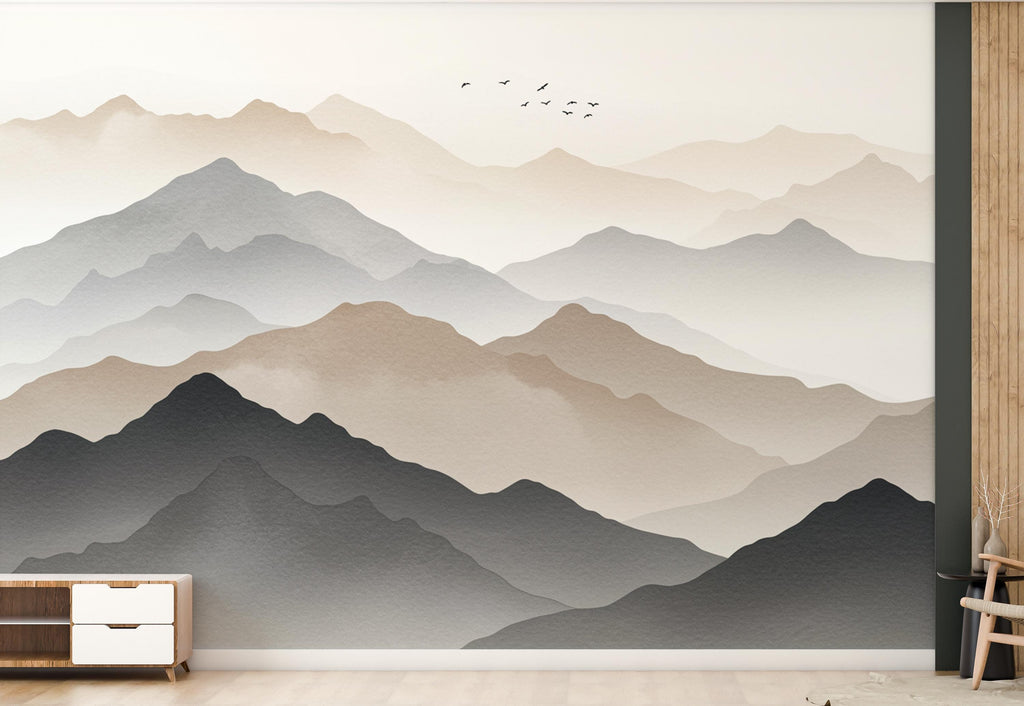 Mountain Watercolor Wallpaper Wall Graphics Mountain Peel and Stick Girl room Wallpaper Self Mountain wall decor, wall mural 730RS