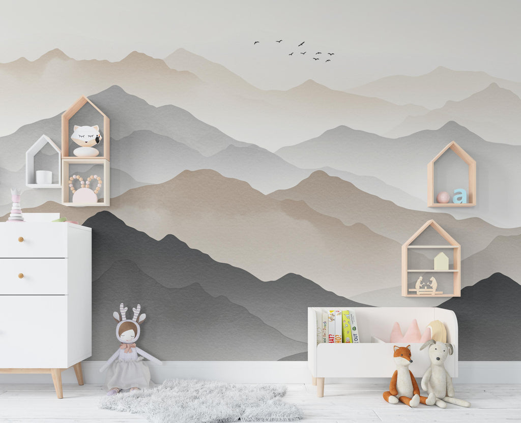 Mountain Watercolor Wallpaper Wall Graphics Mountain Peel and Stick Girl room Wallpaper Self Mountain wall decor, wall mural 730RS