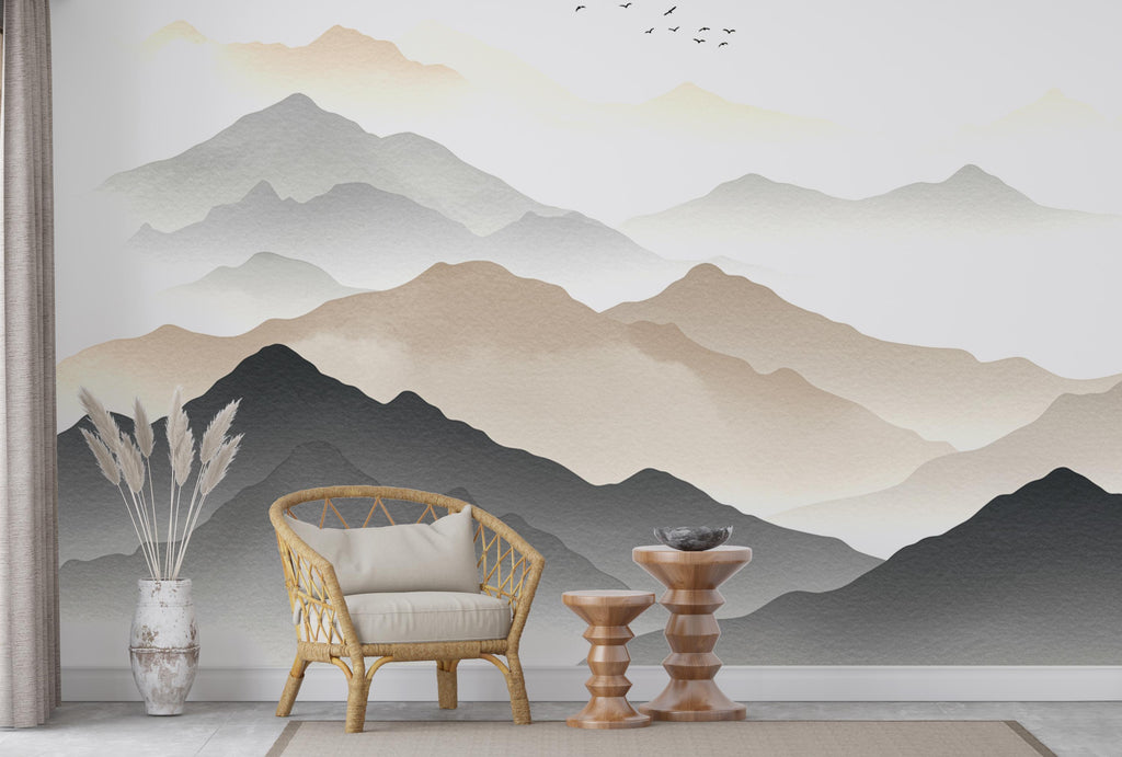 Mountain Watercolor Wallpaper Wall Graphics Mountain Peel and Stick Girl room Wallpaper Self Mountain wall decor, wall mural 730RS