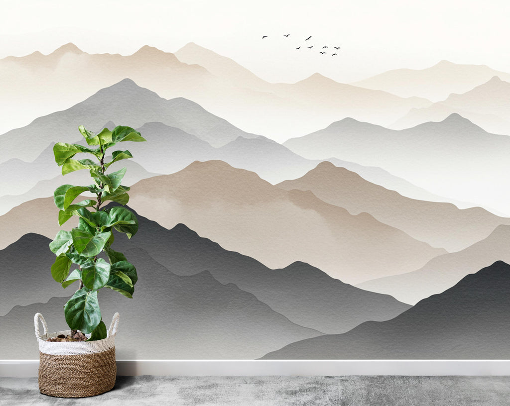 Mountain Watercolor Wallpaper Wall Graphics Mountain Peel and Stick Girl room Wallpaper Self Mountain wall decor, wall mural 730RS