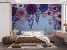 Load image into Gallery viewer, Luxurious Moody Floral Wall Art – Wisteria, Dahlia &amp; Gardenia Print, Romantic Dark Flower Tapestry, Elegant Botanical Home Decor Mural 692RS