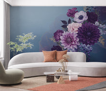 Load image into Gallery viewer, Luxurious Moody Floral Wall Art – Wisteria, Dahlia &amp; Gardenia Print, Romantic Dark Flower Tapestry, Elegant Botanical Home Decor Mural 693RS