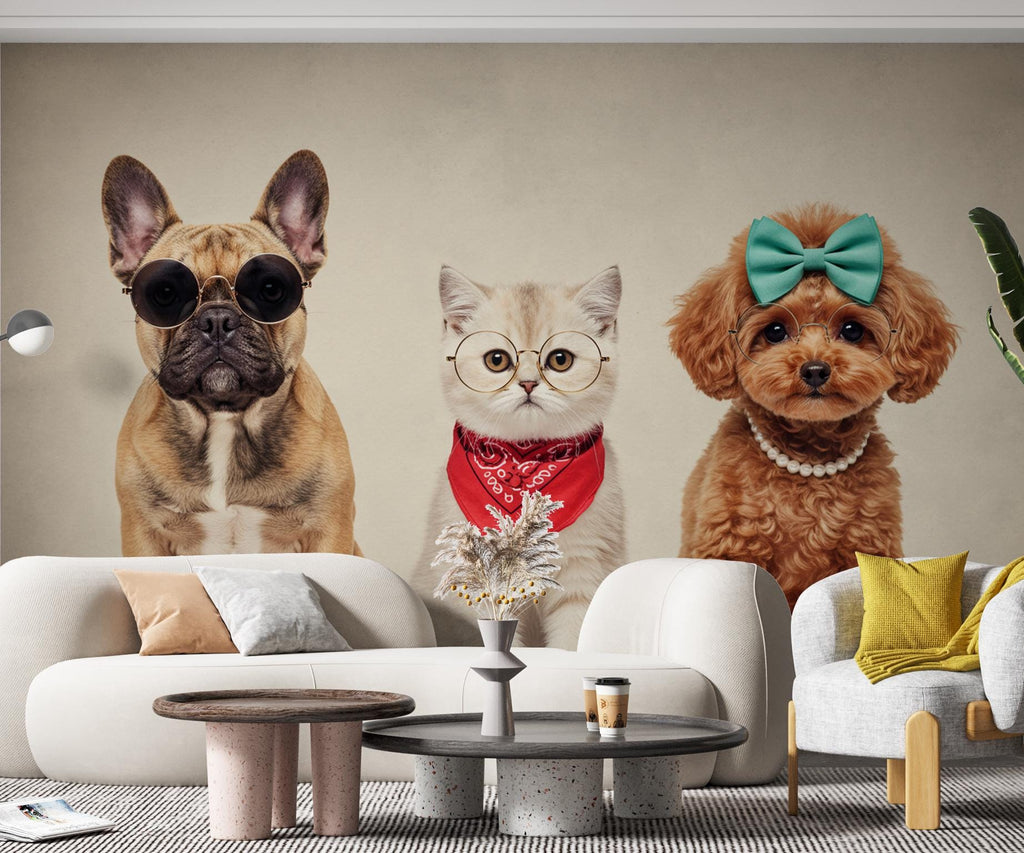 Grooming Salon Pet Trio Watercolor Print – French Bulldog, Kitten, and Poodle Art, Stylish Animal Wall Decor, Chic Pet Portrait Decor 694RS
