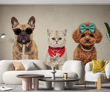 Load image into Gallery viewer, Grooming Salon Pet Trio Watercolor Print – French Bulldog, Kitten, and Poodle Art, Stylish Animal Wall Decor, Chic Pet Portrait Decor 694RS