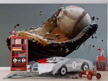 Load image into Gallery viewer, Baseball Wall Mural – 3D Baseball &amp; Glove Sports Wallpaper – Gift for Sports Lover – Boys Room Decor – Baseball Themed Wall Art