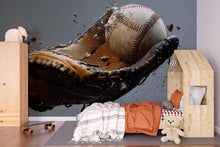 Load image into Gallery viewer, Baseball Wall Mural – 3D Baseball &amp; Glove Sports Wallpaper – Gift for Sports Lover – Boys Room Decor – Baseball Themed Wall Art