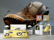 Load image into Gallery viewer, Baseball Wall Mural – 3D Baseball &amp; Glove Sports Wallpaper – Gift for Sports Lover – Boys Room Decor – Baseball Themed Wall Art