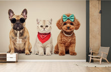 Load image into Gallery viewer, Grooming Salon Pet Trio Watercolor Print – French Bulldog, Kitten, and Poodle Art, Stylish Animal Wall Decor, Chic Pet Portrait Decor 694RS