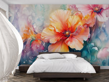 Load image into Gallery viewer, Bold Watercolor Floral Wall Mural – Colorful Flower Wallpaper for Bedroom or Living Room, Peel and Stick or Non-Woven Botanical Art