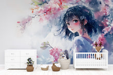 Load image into Gallery viewer, Anime Girl Wall Mural – Watercolor Manga-Style Wallpaper for Bedroom or Kids Room, Soft Pastel Peel and Stick or Non-Woven Art