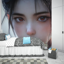 Load image into Gallery viewer, Realistic Anime Girl Portrait Wall Mural – Hyper-Detailed Face Art Wallpaper for Bedroom or Studio – Peel &amp; Stick or Non-Woven