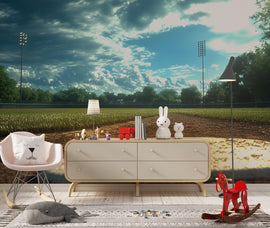 Baseball Field Wall Mural – Realistic Stadium Home Plate Wallpaper – Gift for Baseball Lover – Sports Room Decor for Boys & Teens