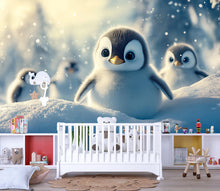 Load image into Gallery viewer, Baby Penguin Nursery Wall Mural – Winter Animal Wallpaper – Baby Shower Gift Idea – Custom Peel &amp; Stick or Non-Woven Kids Wallpaper