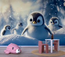 Load image into Gallery viewer, Baby Penguin Nursery Wall Mural – Winter Animal Wallpaper – Baby Shower Gift Idea – Custom Peel &amp; Stick or Non-Woven Kids Wallpaper