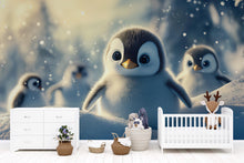 Load image into Gallery viewer, Baby Penguin Nursery Wall Mural – Winter Animal Wallpaper – Baby Shower Gift Idea – Custom Peel &amp; Stick or Non-Woven Kids Wallpaper