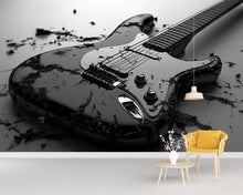 Load image into Gallery viewer, Black Electric Guitar Wall Mural – Rock Music Room Decor – Gift for Guitar Lovers – Music Studio Wallpaper – Cool Teen Room Mural