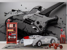 Load image into Gallery viewer, Black Electric Guitar Wall Mural – Rock Music Room Decor – Gift for Guitar Lovers – Music Studio Wallpaper – Cool Teen Room Mural