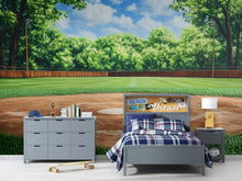 Load image into Gallery viewer, Baseball Field Wall Mural – Sports Room Decor for Boys – Gift for Baseball Fans – Little League Bedroom Wallpaper – Kids Sports Wall Art