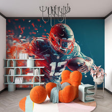 Load image into Gallery viewer, American Football Wall Mural – Boy’s Sports Room Decor – Gift for Football Fans – Quarterback Action Wallpaper – Game Day Room Art