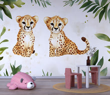 Load image into Gallery viewer, Cheetah Baby Wall Mural – Jungle Safari Nursery Decor – Animal Wallpaper for Baby Room – Baby Shower Gift – Cute Safari Wall Art
