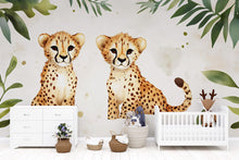 Load image into Gallery viewer, Cheetah Baby Wall Mural – Jungle Safari Nursery Decor – Animal Wallpaper for Baby Room – Baby Shower Gift – Cute Safari Wall Art