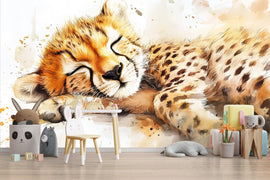 Sleeping Cheetah Wall Mural – Safari Baby Nursery Wallpaper – Jungle Animal Decor – Baby Shower Gift – Gender Neutral Jungle Theme