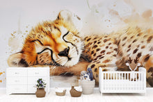 Load image into Gallery viewer, Sleeping Cheetah Wall Mural – Safari Baby Nursery Wallpaper – Jungle Animal Decor – Baby Shower Gift – Gender Neutral Jungle Theme
