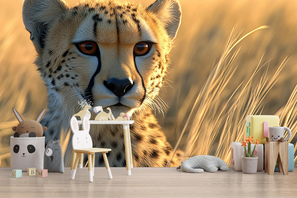 Cheetah Portrait Wall Mural – Safari Baby Nursery Wallpaper – Wildlife Jungle Decor – Baby Shower Gift – Gender Neutral Animal Art