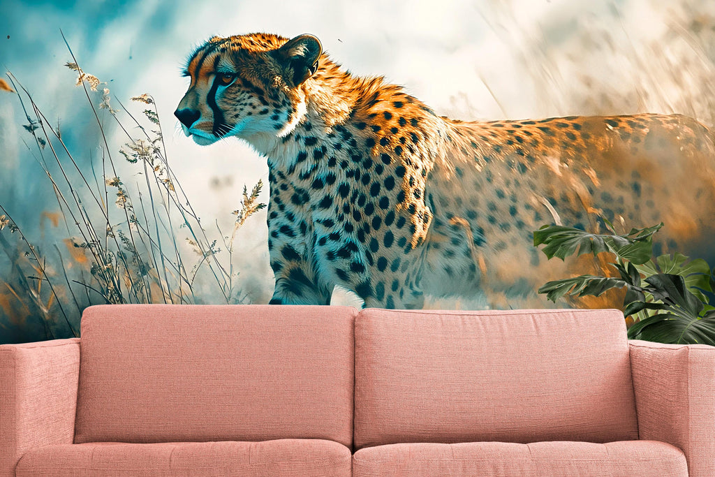 Elegant Cheetah Wall Mural – Modern Safari Wallpaper for Stylish Decor – Wildlife Accent Wall – Birthday or Holiday Gift for Home Lovers