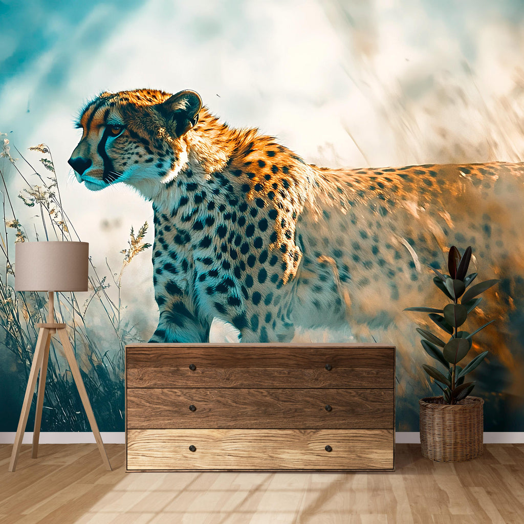 Elegant Cheetah Wall Mural – Modern Safari Wallpaper for Stylish Decor – Wildlife Accent Wall – Birthday or Holiday Gift for Home Lovers