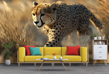 Load image into Gallery viewer, Prowling Cheetah Wall Mural – Bold Safari Accent Wallpaper – Wildlife Art for Stylish Decor – Gift for Him – Birthday or Holiday Idea