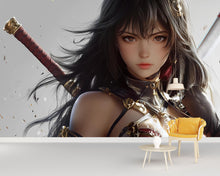 Load image into Gallery viewer, Anime Girl Wall Mural – Samurai Warrior Wall Art, Fantasy Female Wallpaper, Japanese Katana Girl Poster, Large Anime Decor for Home