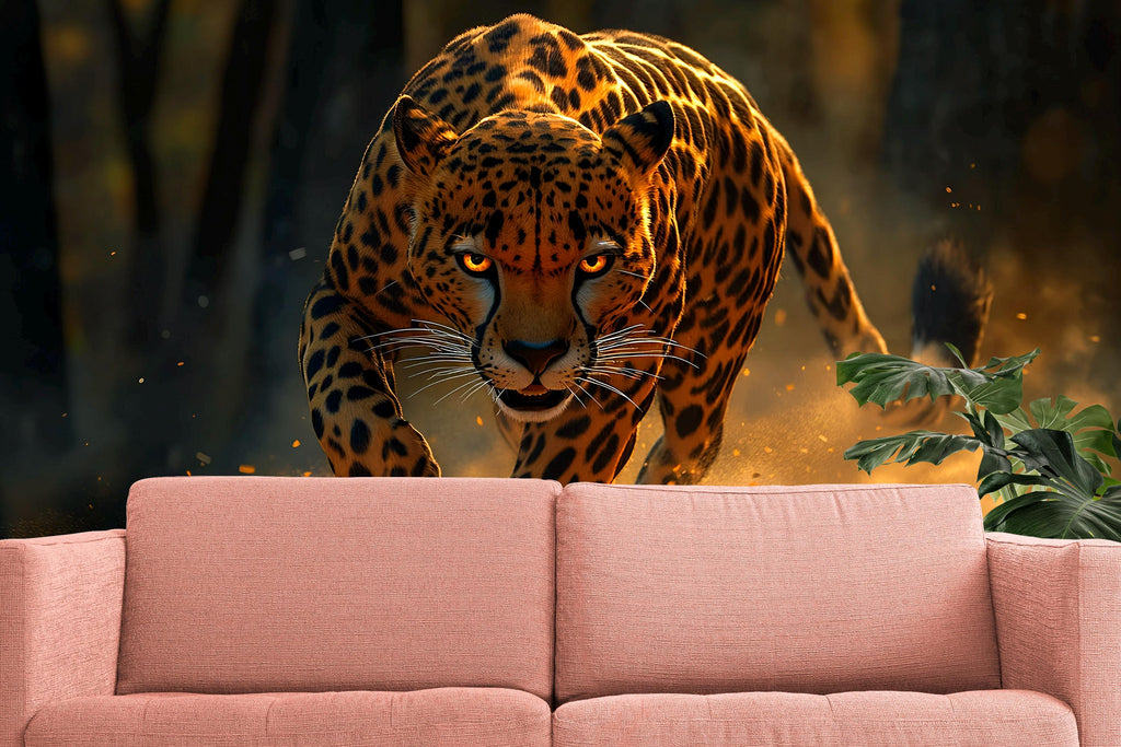 Running Leopard Wall Mural – Bold Safari Wallpaper for Stylish Decor – Wildlife Art Gift for Him – Birthday or Holiday Statement Piece